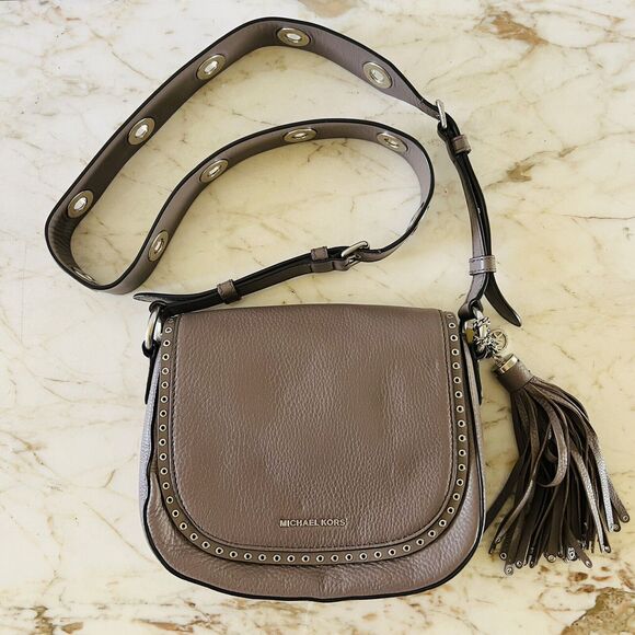 MICHAEL KORS Brooklyn Cinder Leather Medium Saddle Shoulder Bag - Picture 1 of 10